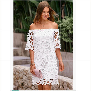 Pretty Garden White Lacy Off Shoulder Mini Dress